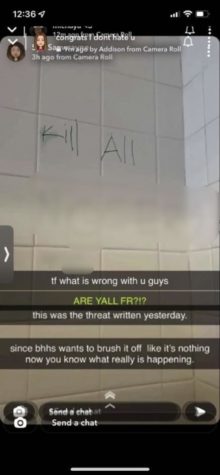 Viral photo depicts threatening messages written on the wall of a Bloomfield Hills Bathroom. on November 9, 2021. The message stating “Kill All N*****””  immediately spread through the social media app Snapchat on November 9, 2021. This specific message is what sprung students into action and into leading a school wide walkout. “Racism has always been a problem with this school and really any school. This time at our school it was publicized. The constant outbreaks and continuation of these acts was at an all time high to the point where it felt like it was a trend,” Holimon said.