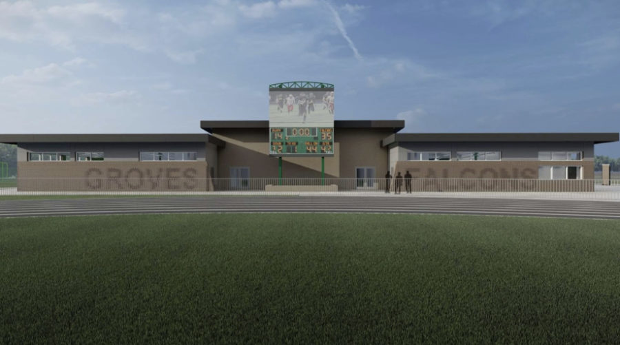 Virtual model shows the athletic building addition.