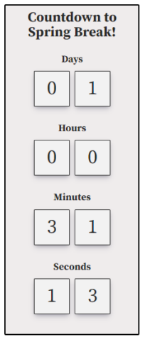 A Spring Break Countdown brought to you by The Groves Scriptor websites homepage. Check it out.