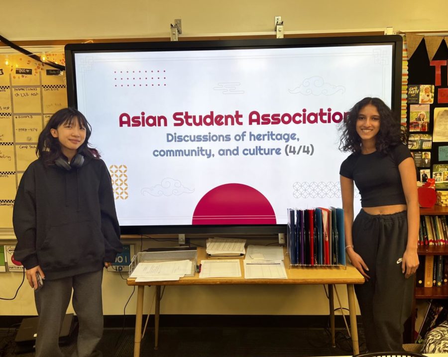 ASA Club president Sanuthi Wickramasinghe (right) and co-president Noemie Allane (left) present their agenda presentation for the meeting on April 4, 2023. I would love to have more activities to be able to bring people in and to hopefully have people connect more with their culture and with other information, Wickramasinghe said.