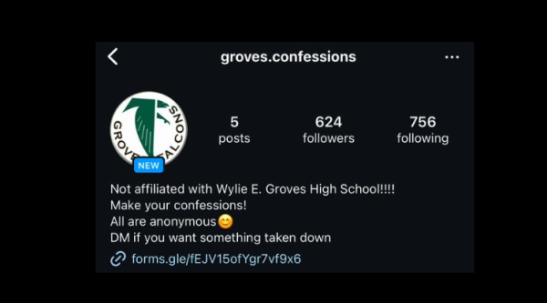 Screenshot of the Groves Confessions Instagram page before the account was deleted.