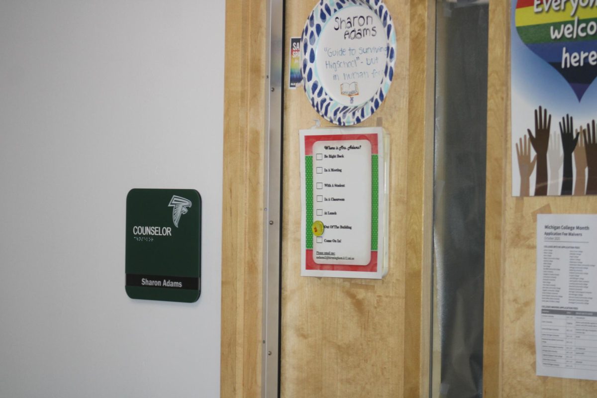 Photo of Groves counselor Sharon Adams' office door.