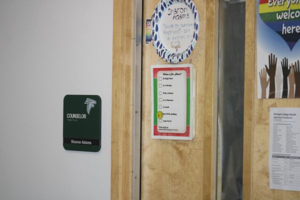 Photo of Groves counselor Sharon Adams' office door.