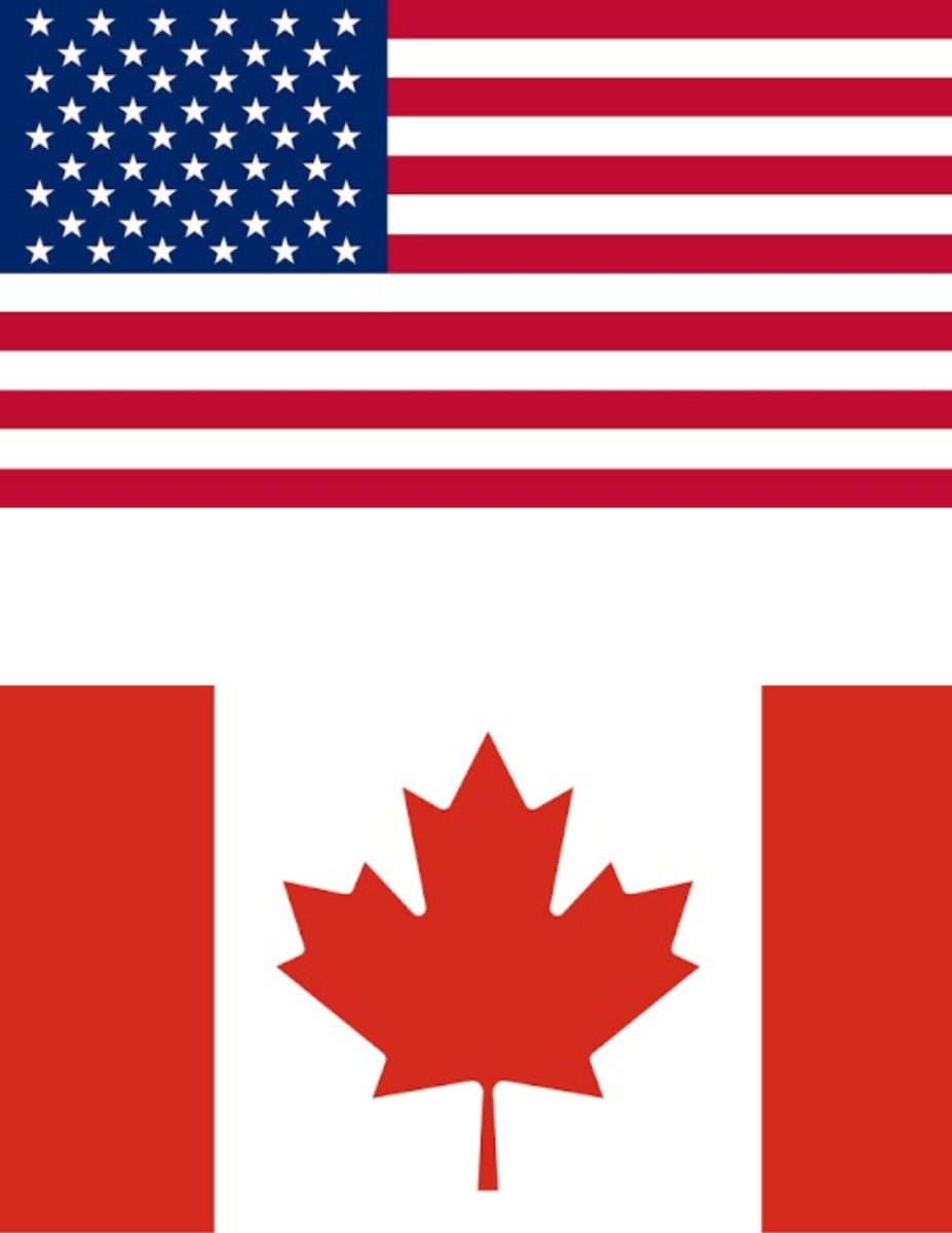The flags of The United States and Canada.