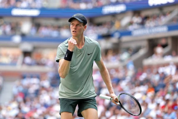 NEW YORK, NEW YORK - AUGUST 27: Jannik Sinner of Italy reacts after a point against Mackenzie McDonald of the United States during their Men's Singles First Round match on Day Two of the 2024 US Open at the USTA Billie Jean King National Tennis Center on August 27, 2024 in the Flushing neighborhood of the Queens borough of New York City. (Photo by Matthew Stockman/Getty Images)