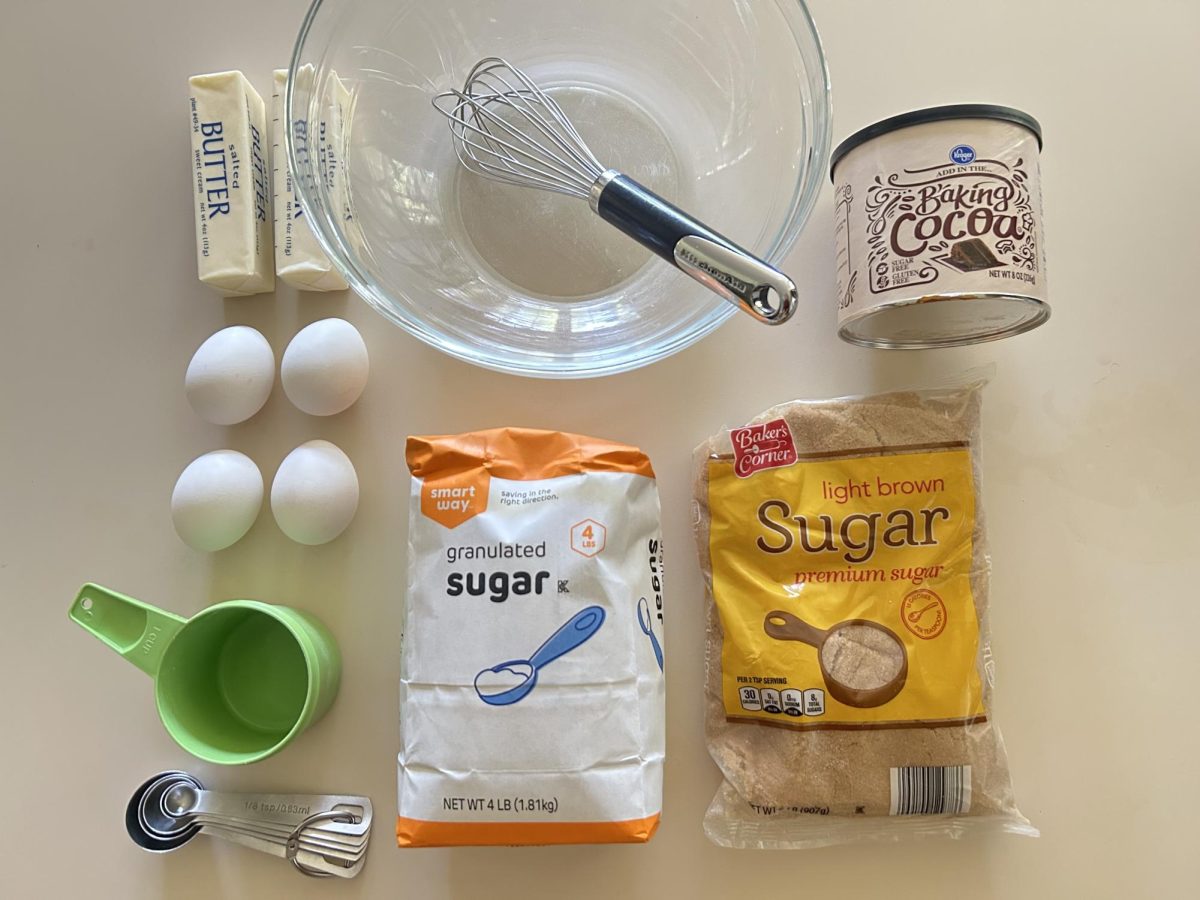 Ingredients laid out in preparation for brownie making.